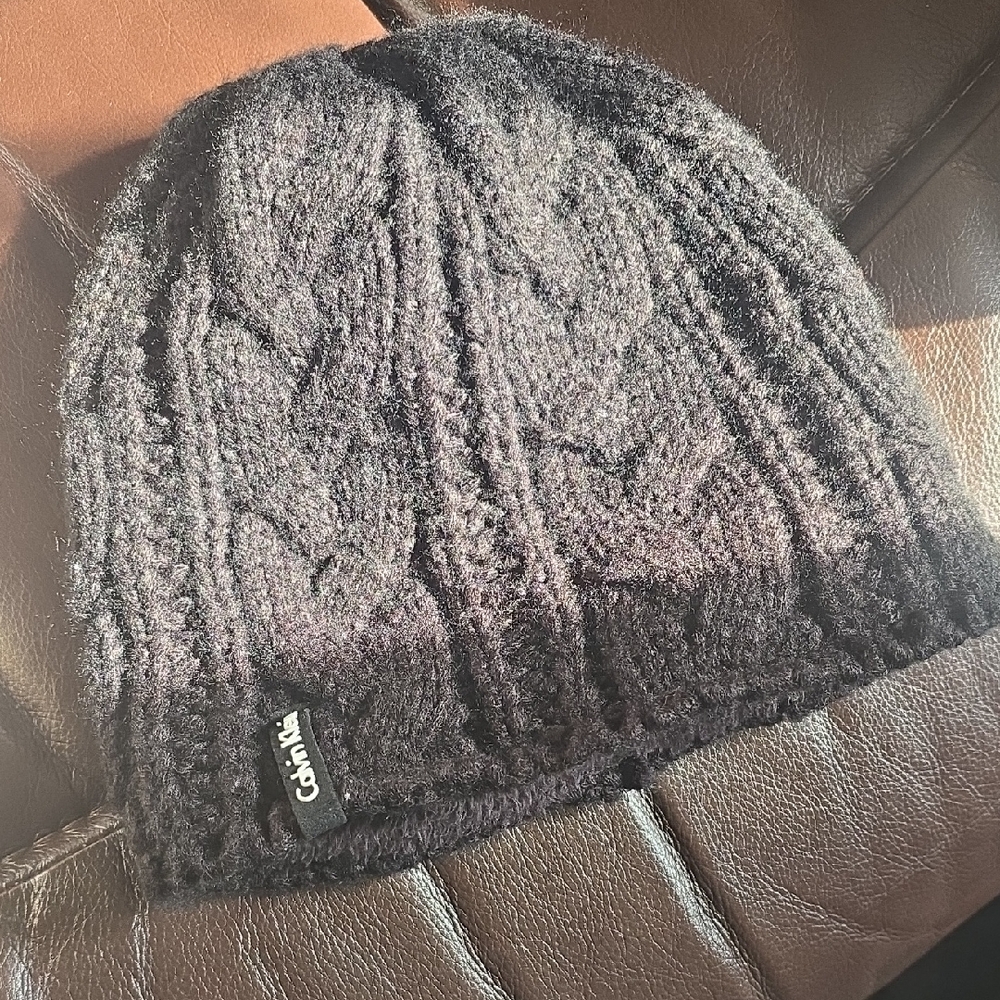 Calvin Klein Black Cable Knit Beanie